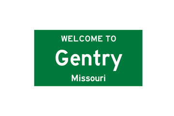 Gentry, Missouri, USA. City limit sign on transparent background. 