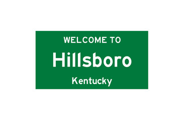 Hillsboro, Kentucky, USA. City limit sign on transparent background. 