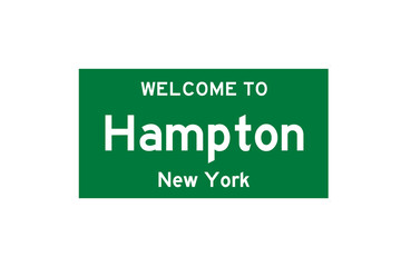 Hampton, New York, USA. City limit sign on transparent background. 