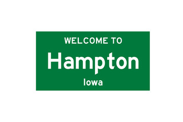 Hampton, Iowa, USA. City limit sign on transparent background. 