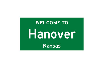 Hanover, Kansas, USA. City limit sign on transparent background. 