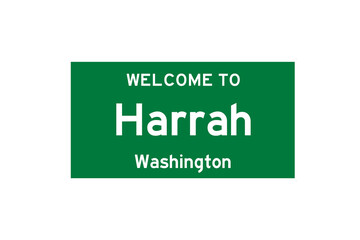 Harrah, Washington, USA. City limit sign on transparent background. 