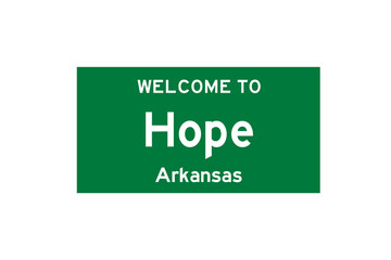 Hope, Arkansas, USA. City limit sign on transparent background. 