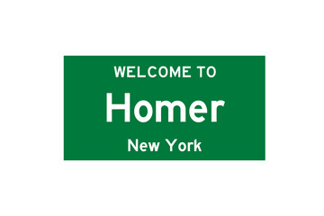 Homer, New York, USA. City limit sign on transparent background. 