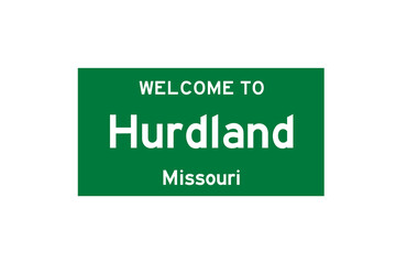Hurdland, Missouri, USA. City limit sign on transparent background. 