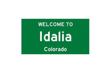 Idalia, Colorado, USA. City limit sign on transparent background. 