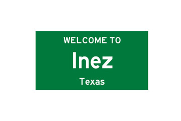 Inez, Texas, USA. City limit sign on transparent background. 