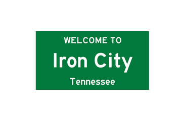 Iron City, Tennessee, USA. City limit sign on transparent background. 
