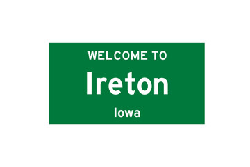 Ireton, Iowa, USA. City limit sign on transparent background. 