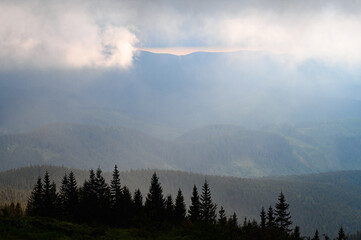 Rain clouds in the Carpathians, overcast Mount Petros.