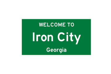 Iron City, Georgia, USA. City limit sign on transparent background. 
