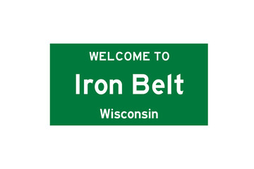 Iron Belt, Wisconsin, USA. City limit sign on transparent background. 
