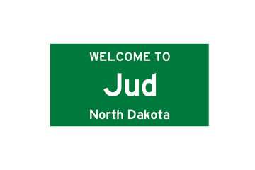 Jud, North Dakota, USA. City limit sign on transparent background. 