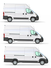 Delivery vans of different size and length isolated on white