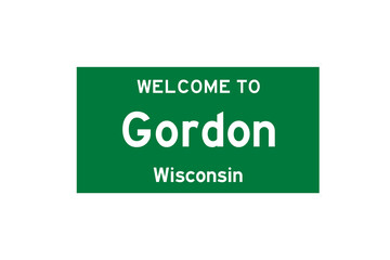 Gordon, Wisconsin, USA. City limit sign on transparent background. 