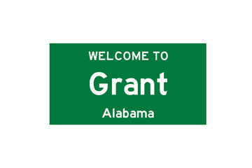 Grant, Alabama, USA. City limit sign on transparent background. 