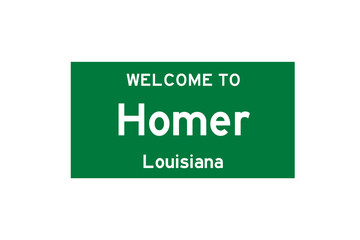 Homer, Louisiana, USA. City limit sign on transparent background. 