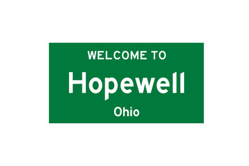 Hopewell, Ohio, USA. City limit sign on transparent background. 