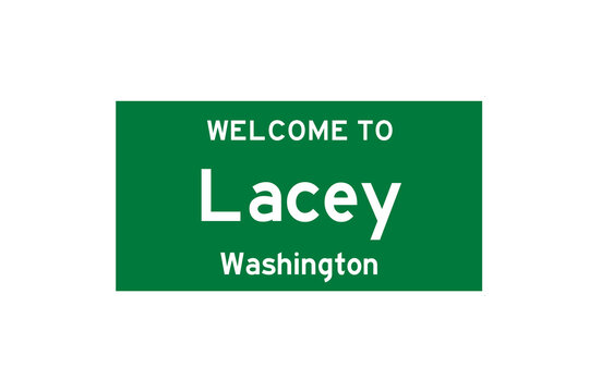Lacey, Washington, USA. City limit sign on transparent background. 