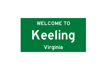 Keeling, Virginia, USA. City limit sign on transparent background. 