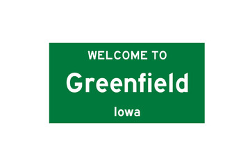 Greenfield, Iowa, USA. City limit sign on transparent background. 