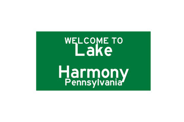 Lake Harmony, Pennsylvania, USA. City limit sign on transparent background. 