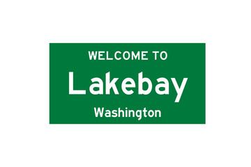 Lakebay, Washington, USA. City limit sign on transparent background. 