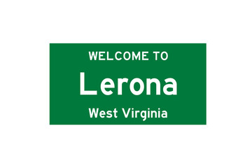 Lerona, West Virginia, USA. City limit sign on transparent background. 