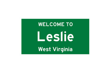 Leslie, West Virginia, USA. City limit sign on transparent background. 