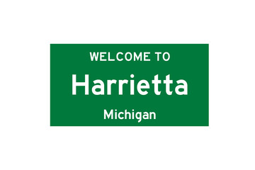Harrietta, Michigan, USA. City limit sign on transparent background. 