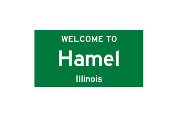 Hamel, Illinois, USA. City limit sign on transparent background. 