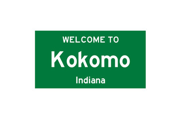Kokomo, Indiana, USA. City limit sign on transparent background. 