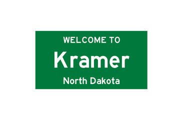 Kramer, North Dakota, USA. City limit sign on transparent background. 