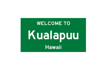 Kualapuu, Hawaii, USA. City limit sign on transparent background. 