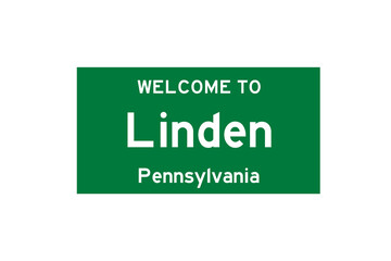 Linden, Pennsylvania, USA. City limit sign on transparent background. 