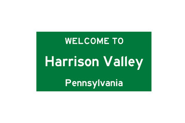 Harrison Valley, Pennsylvania, USA. City limit sign on transparent background. 