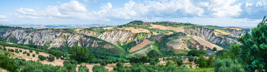 Fototapeta na wymiar Extra wide angle panorama of Atri with its beautiful badlands