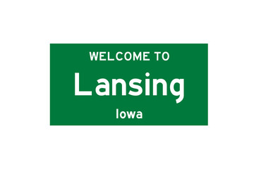 Lansing, Iowa, USA. City limit sign on transparent background. 