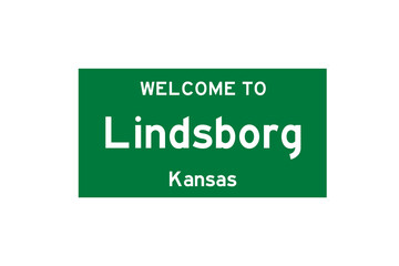 Lindsborg, Kansas, USA. City limit sign on transparent background. 