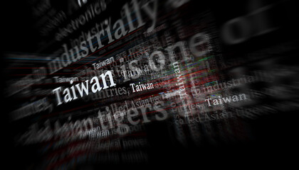 Headline titles media with Taiwan, Taiwanese economy and politics 3d illustration