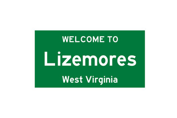 Lizemores, West Virginia, USA. City limit sign on transparent background. 