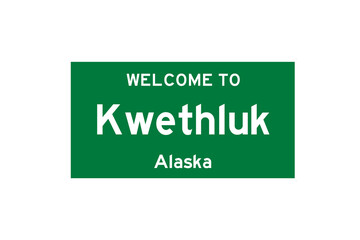 Kwethluk, Alaska, USA. City limit sign on transparent background. 