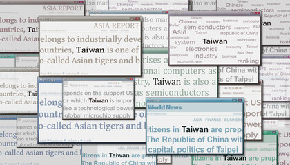 Headline titles media with Taiwan, Taiwanese economy and politics 3d illustration