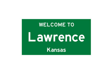 Lawrence, Kansas, USA. City limit sign on transparent background. 