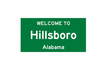 Hillsboro, Alabama, USA. City limit sign on transparent background. 