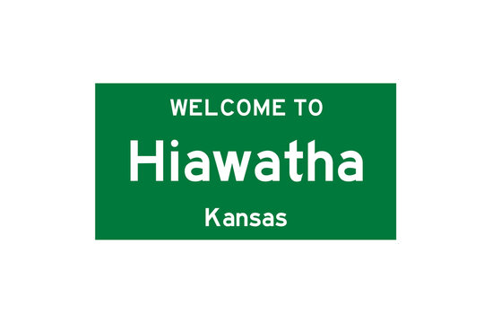 Hiawatha, Kansas, USA. City Limit Sign On Transparent Background. 