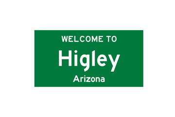 Higley, Arizona, USA. City limit sign on transparent background. 