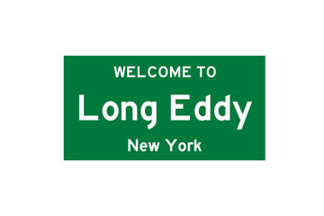 Long Eddy, New York, USA. City limit sign on transparent background. 