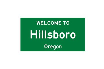 Hillsboro, Oregon, USA. City limit sign on transparent background. 