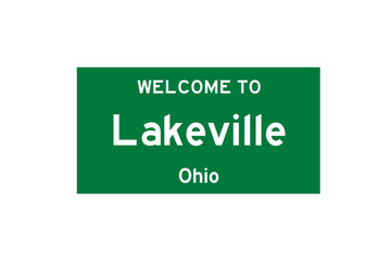 Lakeville, Ohio, USA. City limit sign on transparent background. 